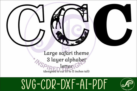 Safari animals Large C wall Letter 3 layer sign SVG APInspireddesigns 