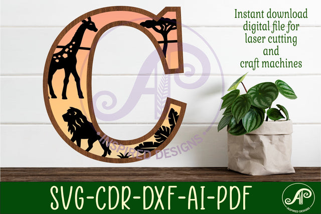 Safari animals Large C wall Letter 3 layer sign SVG APInspireddesigns 