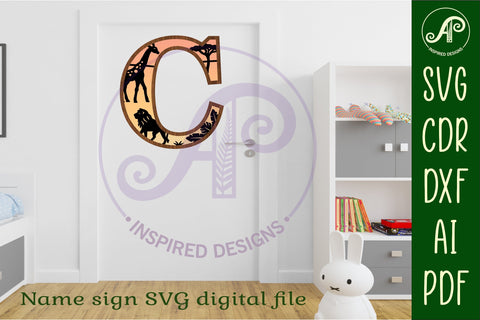 Safari animals Large C wall Letter 3 layer sign SVG APInspireddesigns 