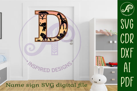Safari animals Large D wall Letter 3 layer sign SVG APInspireddesigns 