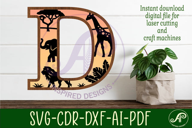 Safari animals Large D wall Letter 3 layer sign SVG APInspireddesigns 