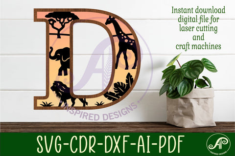 Safari animals Large D wall Letter 3 layer sign SVG APInspireddesigns 