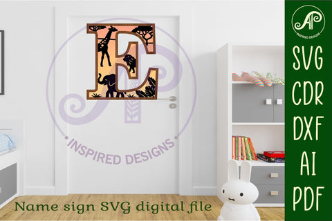 Safari animals Large E wall Letter 3 layer sign SVG APInspireddesigns 