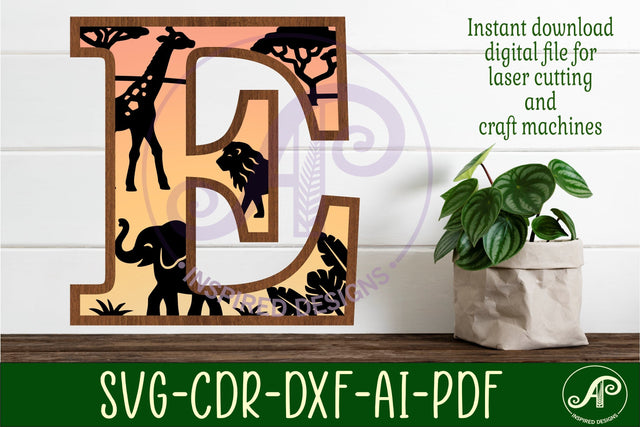 Safari animals Large E wall Letter 3 layer sign SVG APInspireddesigns 