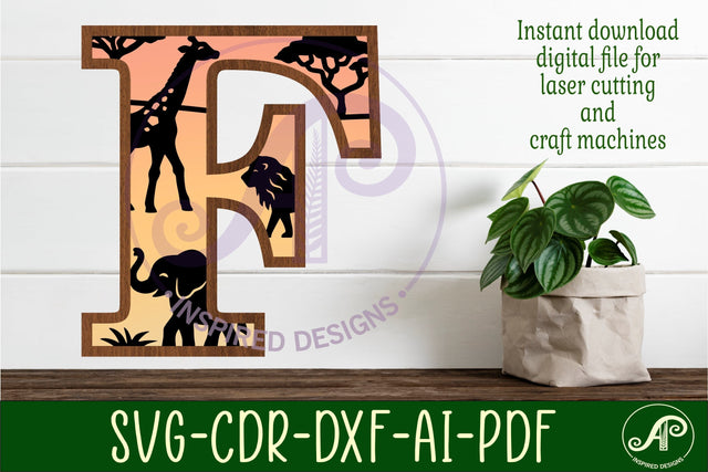Safari animals Large F wall Letter 3 layer sign SVG APInspireddesigns 