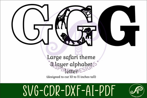 Safari animals Large G wall Letter 3 layer sign SVG APInspireddesigns 