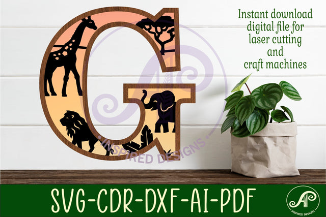 Safari animals Large G wall Letter 3 layer sign SVG APInspireddesigns 