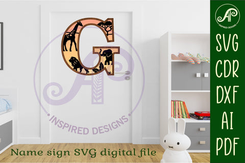 Safari animals Large G wall Letter 3 layer sign SVG APInspireddesigns 