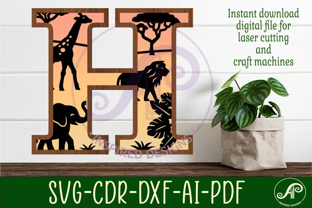 Safari animals Large H wall Letter 3 layer sign SVG APInspireddesigns 