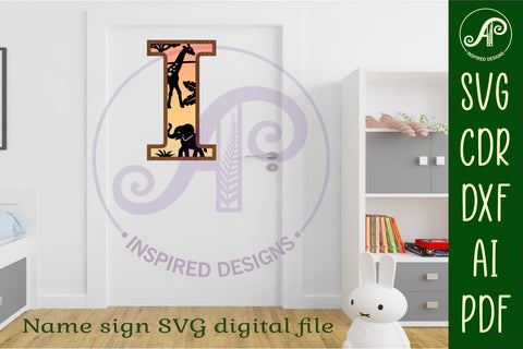 Safari animals Large I wall Letter 3 layer sign SVG APInspireddesigns 