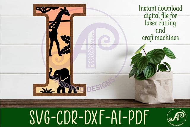 Safari animals Large I wall Letter 3 layer sign SVG APInspireddesigns 