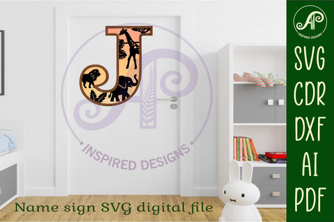 Safari animals Large J wall Letter 3 layer sign SVG APInspireddesigns 