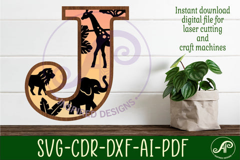 Safari animals Large J wall Letter 3 layer sign SVG APInspireddesigns 