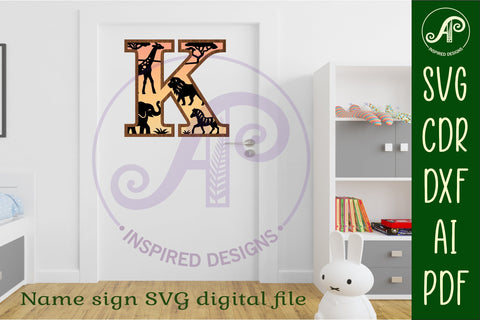 Safari animals Large K wall Letter 3 layer sign SVG APInspireddesigns 