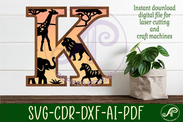 Safari animals Large K wall Letter 3 layer sign SVG APInspireddesigns 