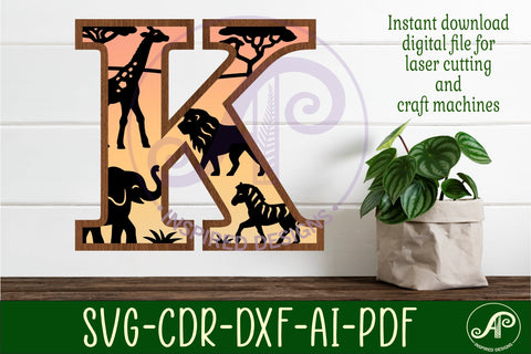 Safari animals Large K wall Letter 3 layer sign SVG APInspireddesigns 