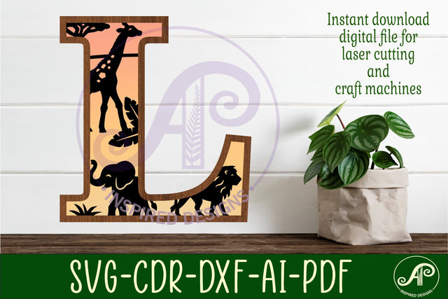 Safari animals Large L wall Letter 3 layer sign SVG APInspireddesigns 
