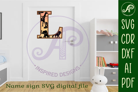 Safari animals Large L wall Letter 3 layer sign SVG APInspireddesigns 