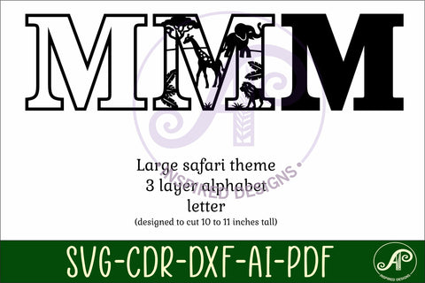 Safari animals Large M wall Letter 3 layer sign SVG APInspireddesigns 