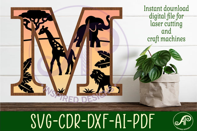 Safari animals Large M wall Letter 3 layer sign SVG APInspireddesigns 