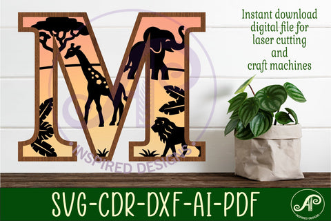 Safari animals Large M wall Letter 3 layer sign SVG APInspireddesigns 