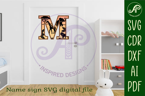 Safari animals Large M wall Letter 3 layer sign SVG APInspireddesigns 