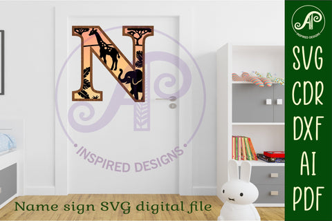 Safari animals Large N wall Letter 3 layer sign SVG APInspireddesigns 