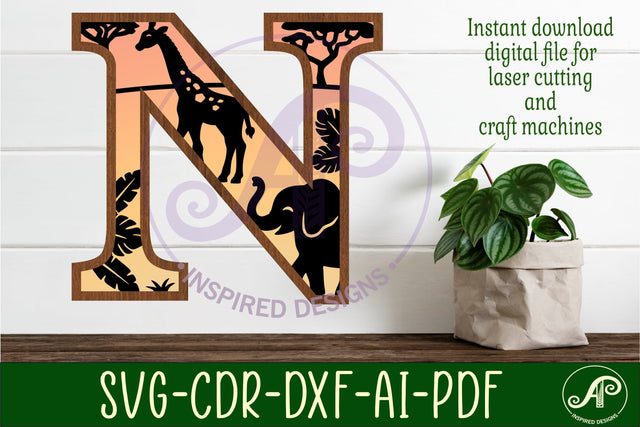 Safari animals Large N wall Letter 3 layer sign SVG APInspireddesigns 