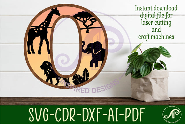 Safari animals Large O wall Letter 3 layer sign SVG APInspireddesigns 