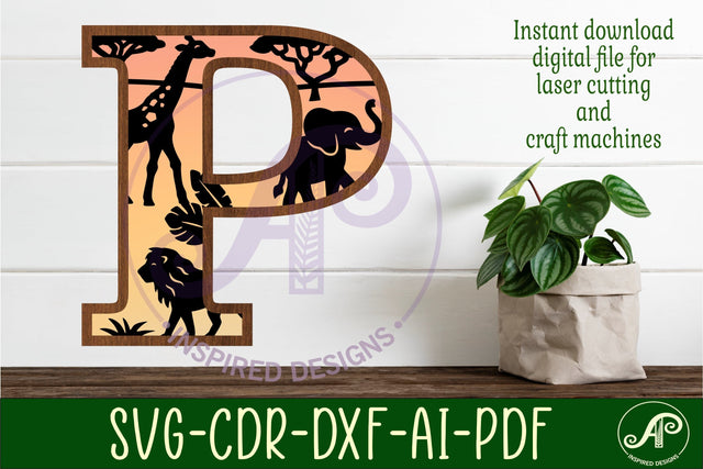 Safari animals Large P wall Letter 3 layer sign SVG APInspireddesigns 
