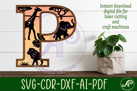 Safari animals Large P wall Letter 3 layer sign SVG APInspireddesigns 