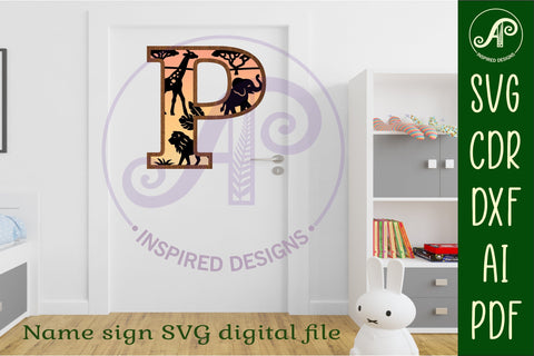 Safari animals Large P wall Letter 3 layer sign SVG APInspireddesigns 