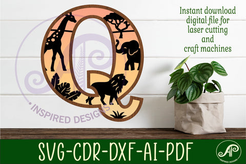 Safari animals Large Q wall Letter 3 layer sign SVG APInspireddesigns 