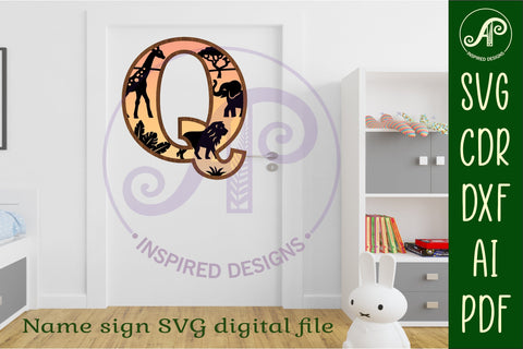 Safari animals Large Q wall Letter 3 layer sign SVG APInspireddesigns 