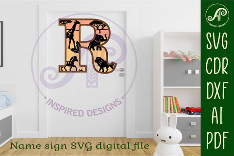 Safari animals Large R wall Letter 3 layer sign SVG APInspireddesigns 