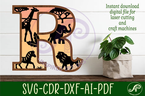 Safari animals Large R wall Letter 3 layer sign SVG APInspireddesigns 