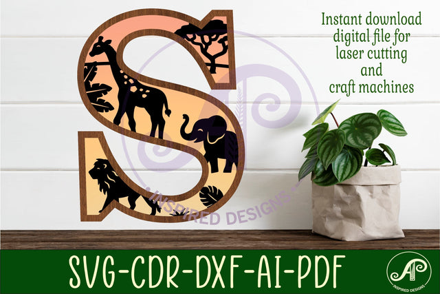 Safari animals Large S wall Letter 3 layer sign SVG APInspireddesigns 