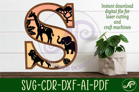 Safari animals Large S wall Letter 3 layer sign SVG APInspireddesigns 