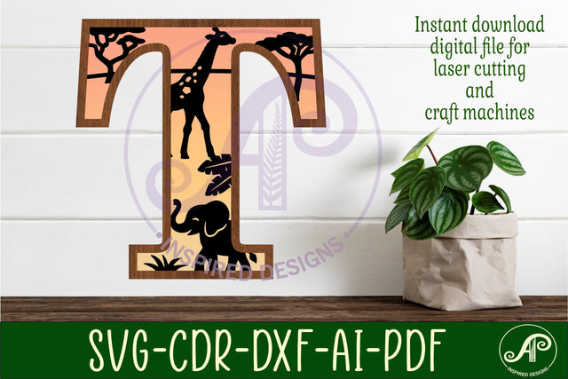 Safari animals Large T wall Letter 3 layer sign SVG APInspireddesigns 