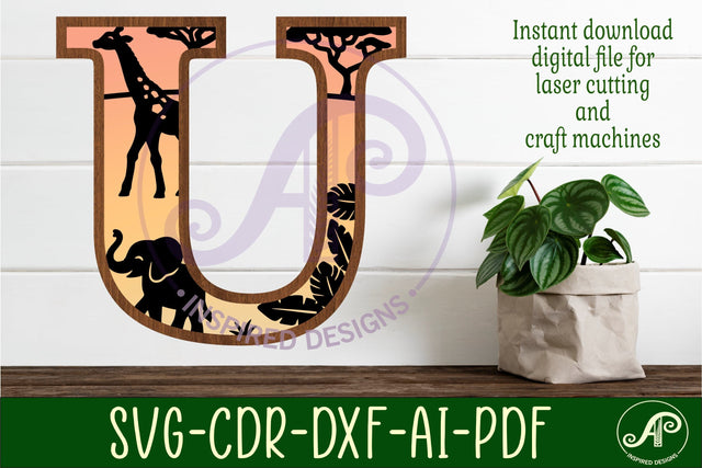 Safari animals Large U wall Letter 3 layer sign SVG APInspireddesigns 