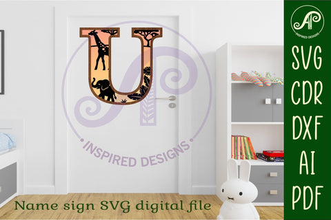 Safari animals Large U wall Letter 3 layer sign SVG APInspireddesigns 