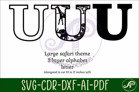 Safari animals Large U wall Letter 3 layer sign SVG APInspireddesigns 