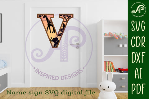 Safari animals Large V wall Letter 3 layer sign SVG APInspireddesigns 
