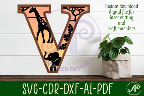 Safari animals Large V wall Letter 3 layer sign SVG APInspireddesigns 