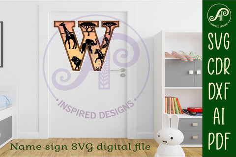 Safari animals Large W wall Letter 3 layer sign SVG APInspireddesigns 