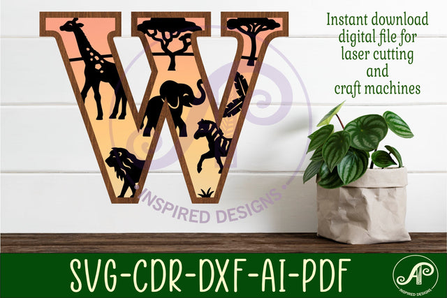 Safari animals Large W wall Letter 3 layer sign SVG APInspireddesigns 