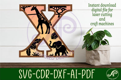 Safari animals Large X wall Letter 3 layer sign SVG APInspireddesigns 