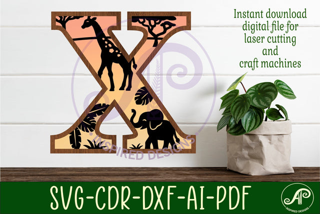 Safari animals Large X wall Letter 3 layer sign SVG APInspireddesigns 
