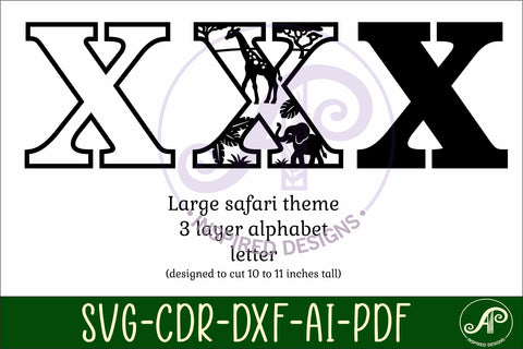 Safari animals Large X wall Letter 3 layer sign SVG APInspireddesigns 