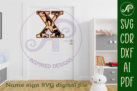 Safari animals Large X wall Letter 3 layer sign SVG APInspireddesigns 